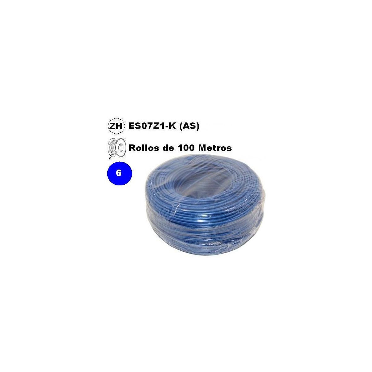 Cable flexible 1x6mm2 azul libre halogenos 750v 100 Metros