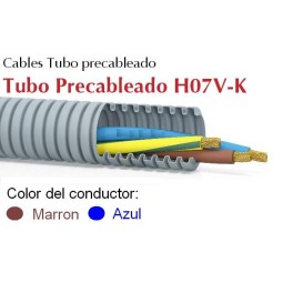 Tubo precableado 20mm + Cable flexible 750v 2x1.5mm2 a+m H07V-K Rollo 50 Mts