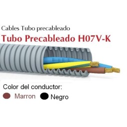 Tubo precableado 20mm + Cable flexible 750v 2x1.5mm2 n+m H07V-K Rollo 50 Mts