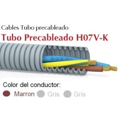Tubo precableado 20mm + Cable flexible 750v 3x1.5mm2 g+g+m H07V-K Rollo 50 Mts