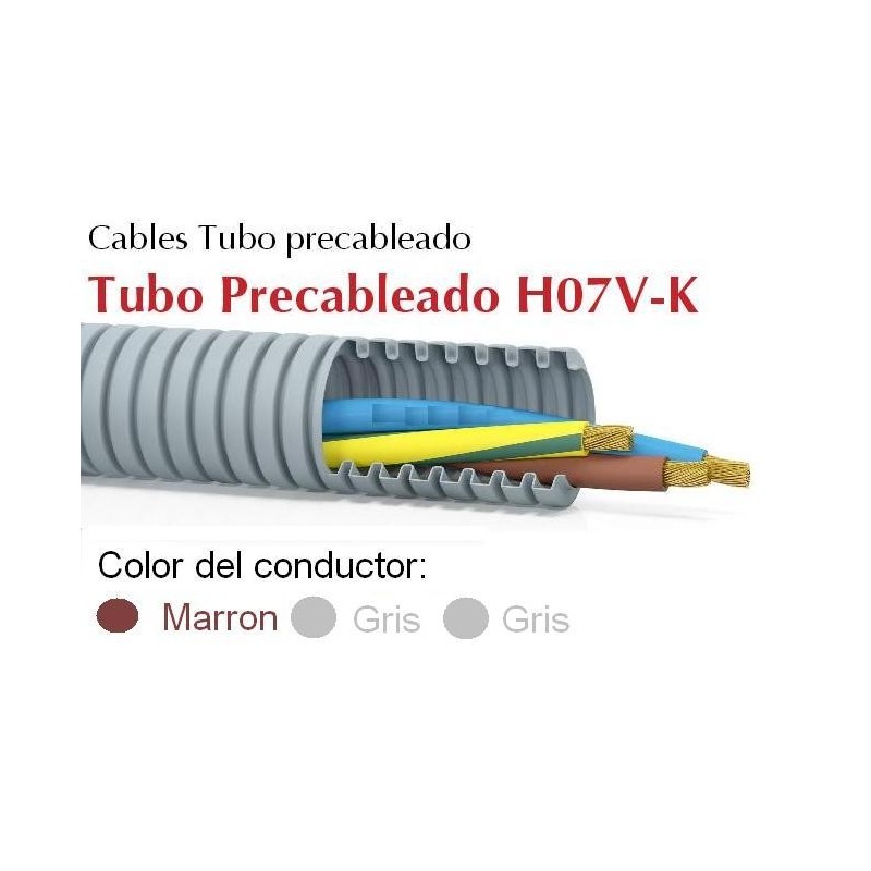 Tubo precableado 20mm + Cable flexible 750v 3x1.5mm2 g+g+m H07V-K Rollo 50 Mts