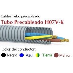 Tubo precableado 20mm + Cable flexible 750v 4x1.5mm2 a+n+t+m H07V-K Rollo 50 Mts