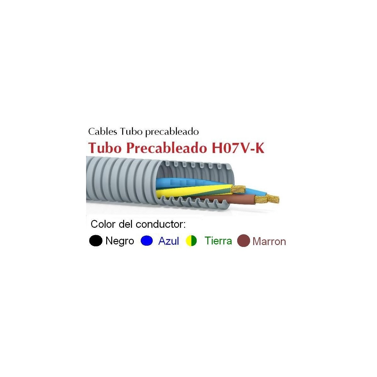 Tubo precableado 20mm + Cable flexible 750v 4x1.5mm2 a+n+t+m H07V-K Rollo 50 Mts