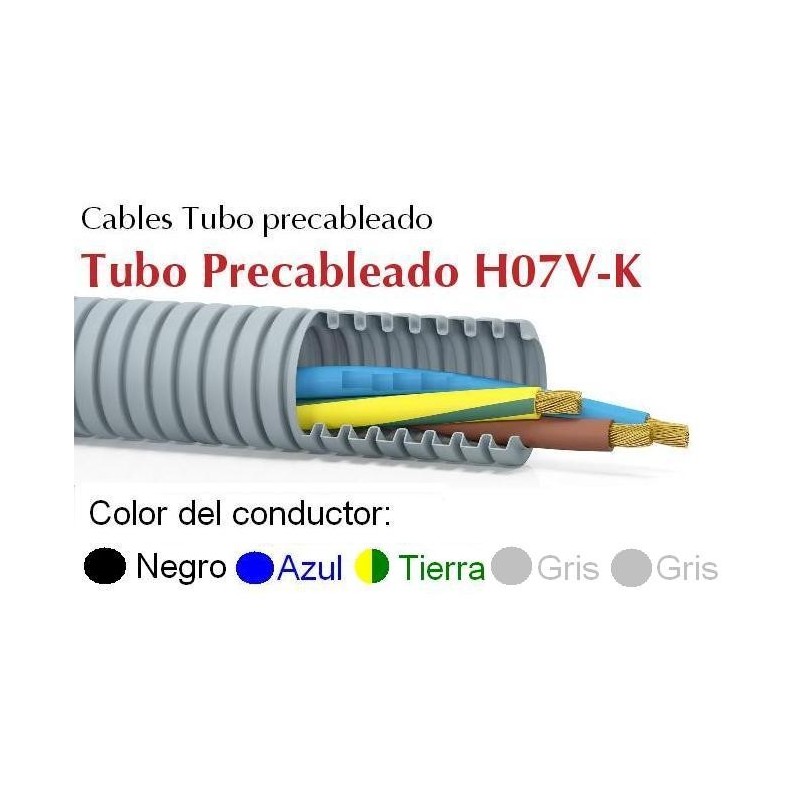 Tubo precableado 20mm + Cable flexible 750v 5x1.5mm2 a+n+t+g+g H07V-K Rollo 50 Mts