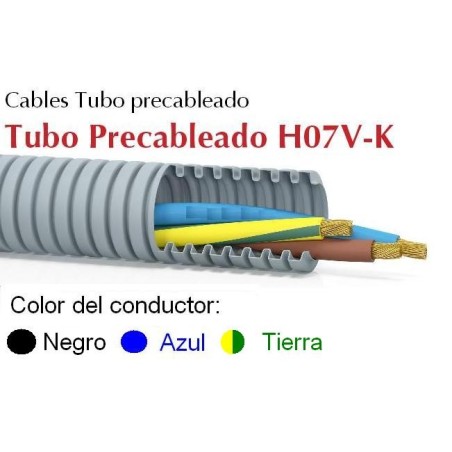 Tubo precableado 25mm + Cable flexible 750v 3x6mm2 a+n+t H07V-K Rollo 50 Mts