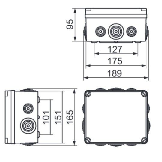 Caja de registro estanca 175x151x95mm