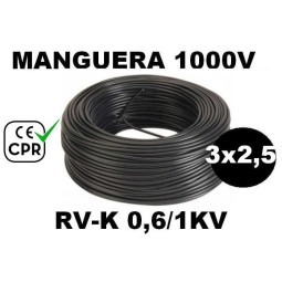 Manguera 1000v 3x2.5mm2 flexible pvc RV-K 0.6/1KV CPR 100 Metros