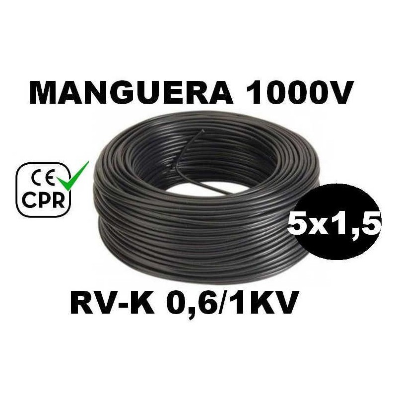 Manguera 1000v 5x1.5mm2 flexible pvc RV-K 0.6/1KV CE CPR 100 Metros
