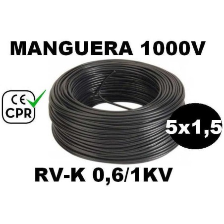 Manguera 1000v 5x1.5mm2 flexible pvc RV-K 0.6/1KV CE CPR 100 Metros