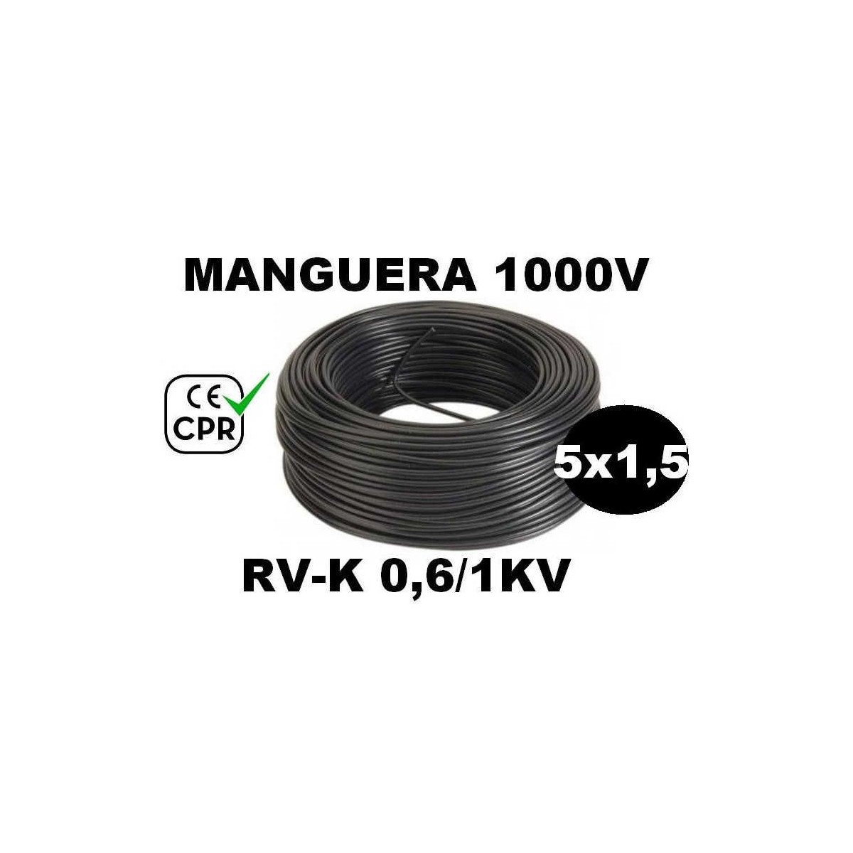 Manguera 1000v 5x1.5mm2 flexible pvc RV-K 0.6/1KV CE CPR 100 Metros