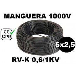 Manguera 1000v 5x2.5mm2 flexible pvc RV-K 0.6/1KV CE CPR 100 Metros