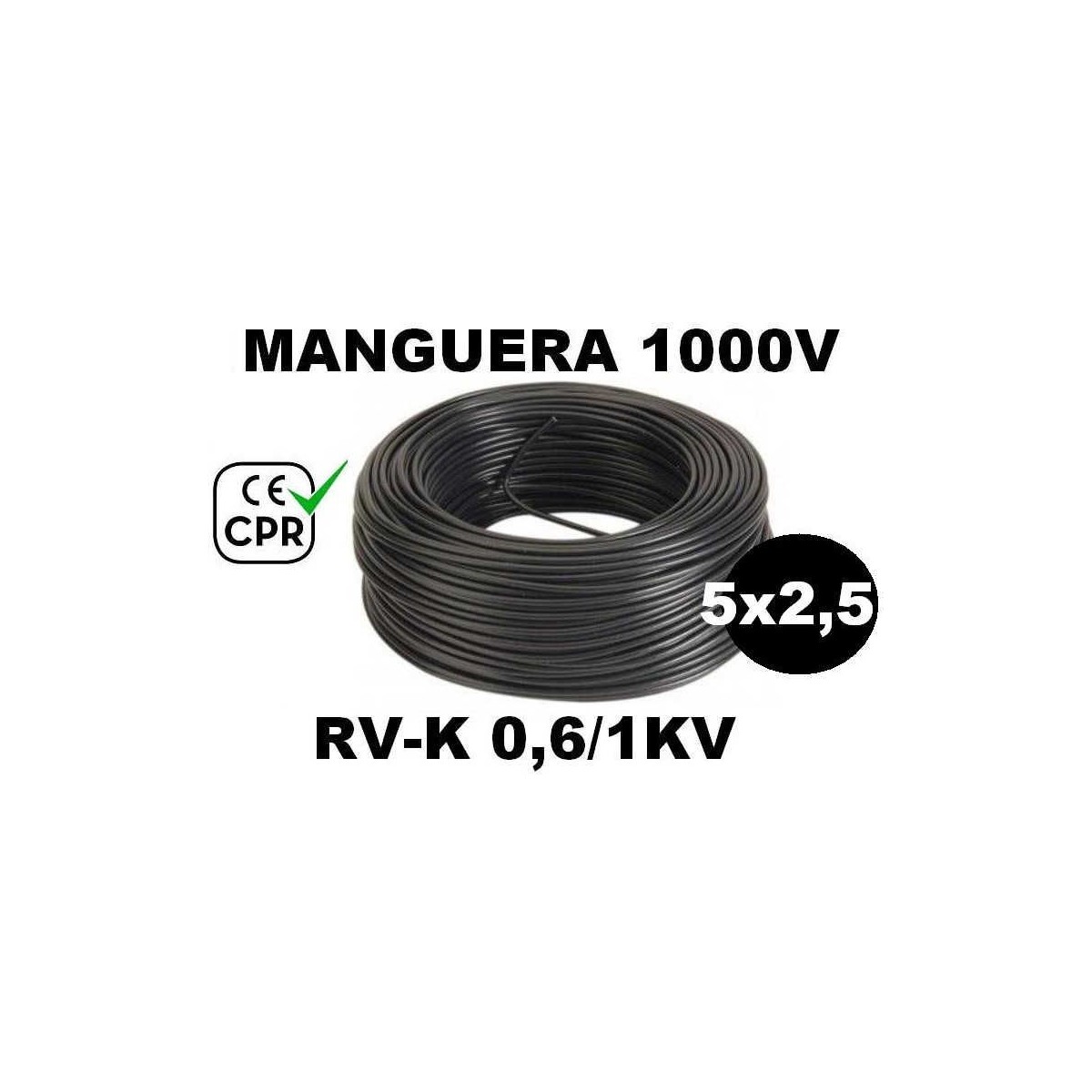 Manguera 1000v 5x2.5mm2 flexible pvc RV-K 0.6/1KV CE CPR 100 Metros