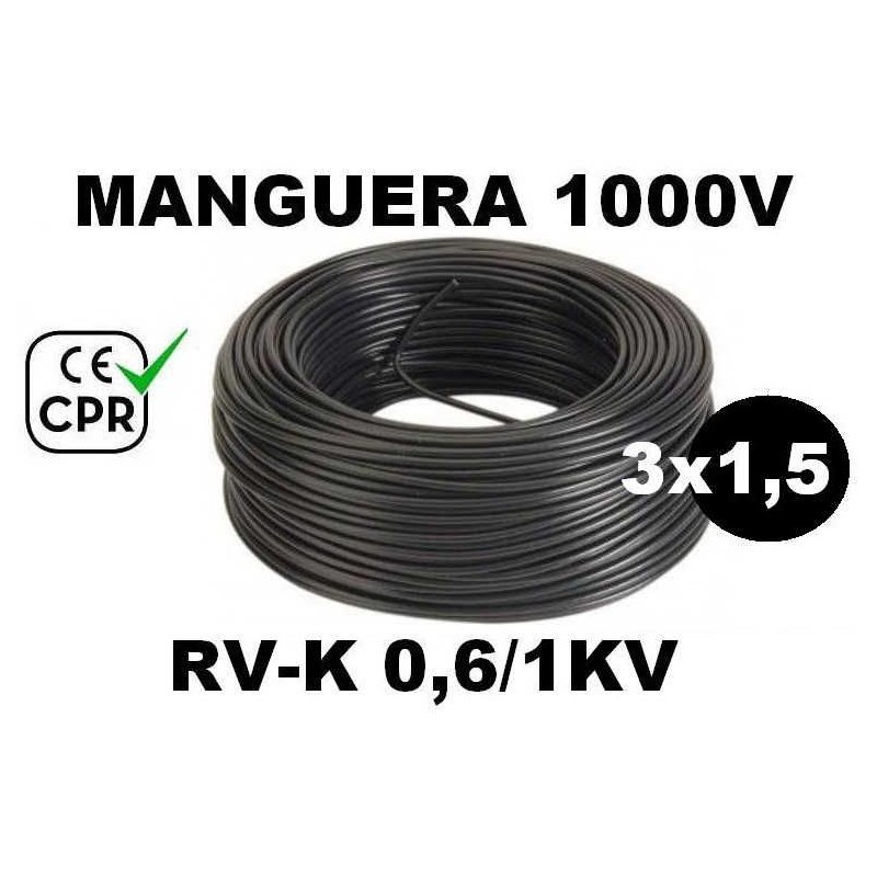 Manguera 1000v 3x1.5mm2 flexible pvc RV-K 0.6/1KV CE CPR 100 Metros