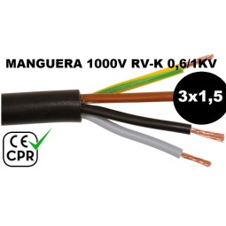 Manguera 1000v 3x1.5mm2 flexible pvc RV-K 0.6/1KV CE CPR Al Corte