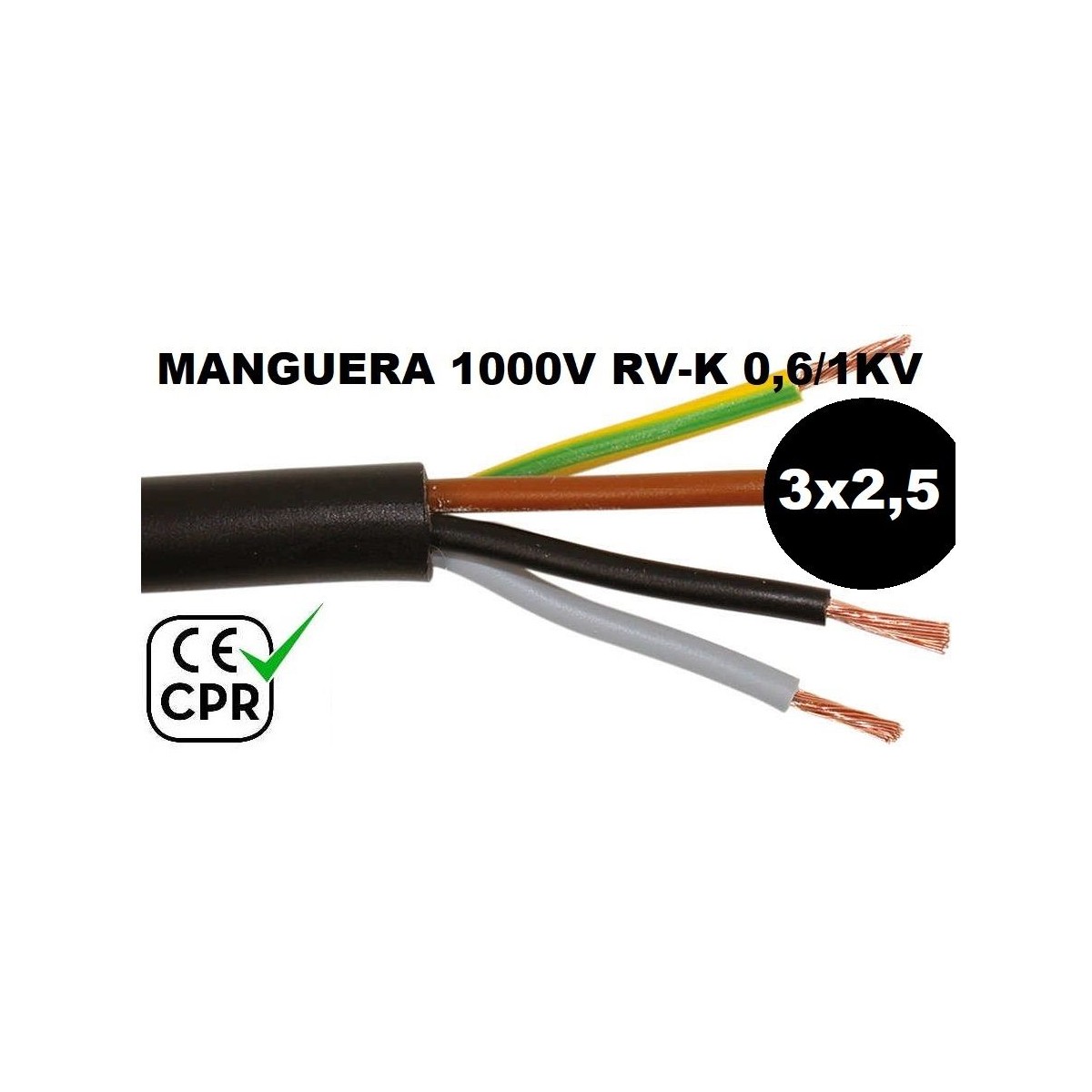 Manguera 1000v 3x2.5mm2 flexible pvc RV-K 0.6/1KV CPR Al Corte
