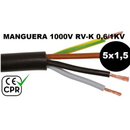Manguera 1000v 5x1.5mm2 flexible pvc RV-K 0.6/1KV CE CPR Al Corte
