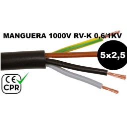 Manguera 1000v 5x2.5mm2 flexible pvc RV-K 0.6/1KV CE CPR Al Corte