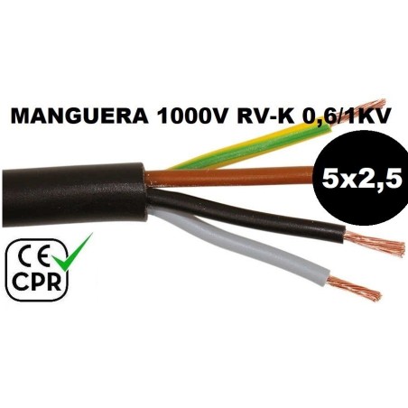Manguera 1000v 5x2.5mm2 flexible pvc RV-K 0.6/1KV CE CPR Al Corte