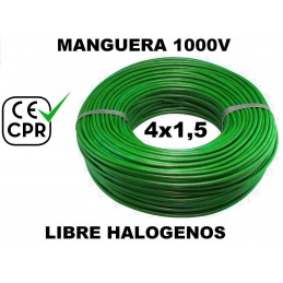 Manguera 1000v 4x1,5mm2 flexible libre halogenos RZ1-K AS 0.6/1KV CE CPR 100 Metros