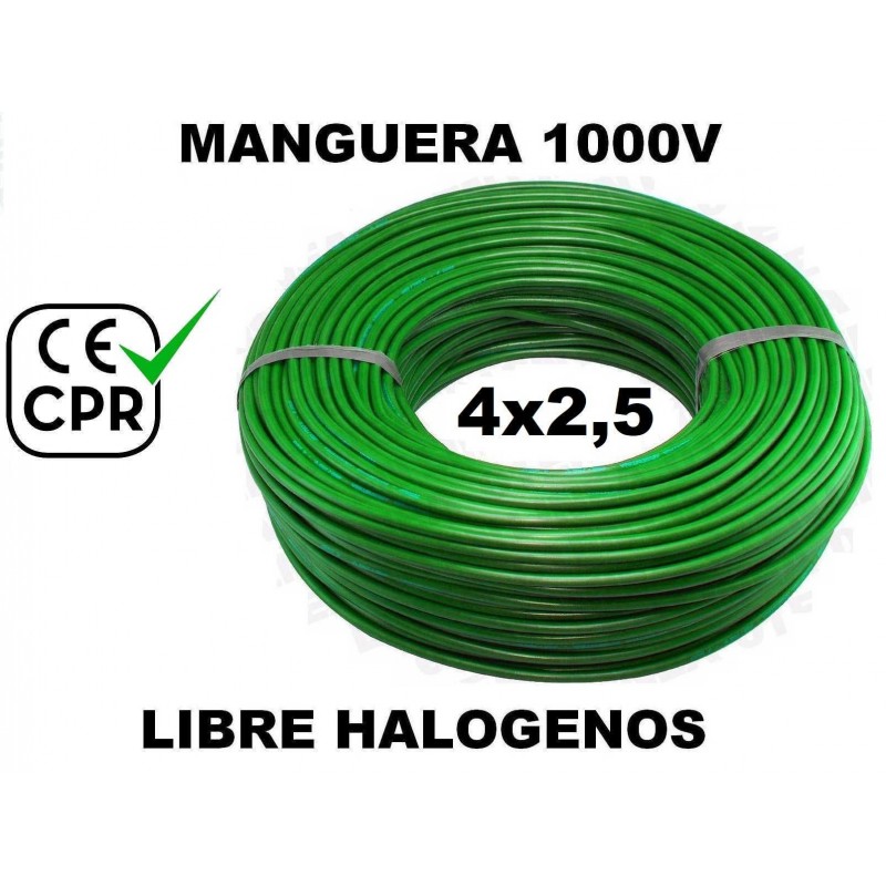 Manguera 1000v 4x2,5mm2 flexible libre halogenos RZ1-K AS 0.6/1KV CE CPR 100 Metros