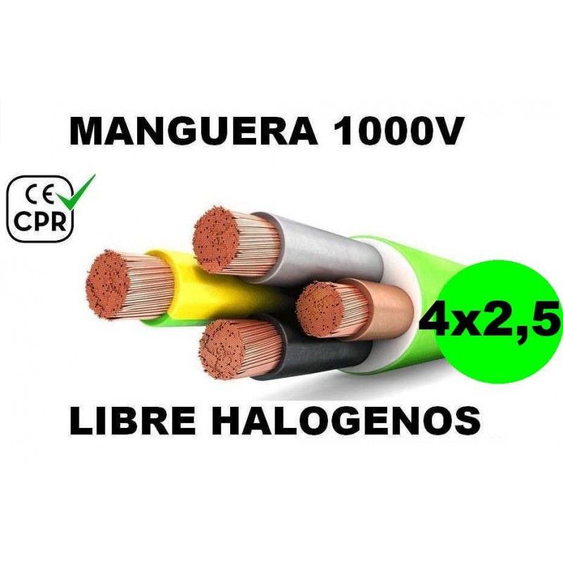 Manguera 1000v 4x2.5mm2 flexible libre halogenos RZ1-K AS 0.6/1KV CE CPR Al Corte