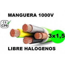 Manguera 1000v 3x1.5mm2 flexible libre halogenos RZ1-K AS 0.6/1KV CE CPR Al Corte