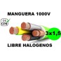Manguera 1000v 3x1.5mm2 flexible libre halogenos RZ1-K AS 0.6/1KV CE CPR Al Corte