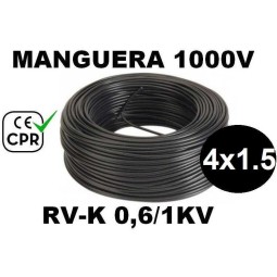 Manguera 1000v 4x1.5mm2 flexible pvc RV-K 0.6/1KV CE CPR 100 Metros