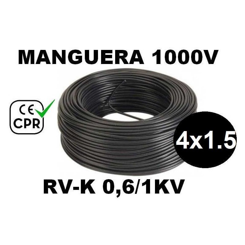 Manguera 1000v 4x1.5mm2 flexible pvc RV-K 0.6/1KV CE CPR 100 Metros