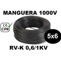 Manguera 1000v 5x6mm2 flexible pvc RV-K 0.6/1KV CE CPR 100 Metros