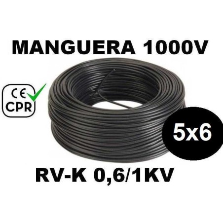 Manguera 1000v 5x6mm2 flexible pvc RV-K 0.6/1KV CE CPR 100 Metros