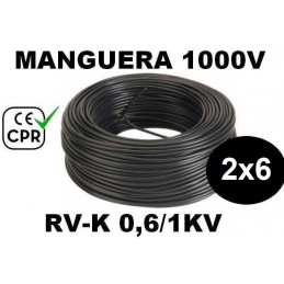 Manguera 1000v 2x6mm2 flexible pvc RV-K 0.6/1KV CE CPR 100 Metros
