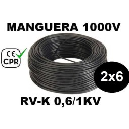 Manguera 1000v 2x6mm2 flexible pvc RV-K 0.6/1KV CE CPR 100 Metros