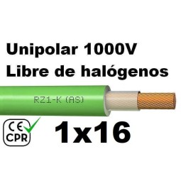 Cable 1000V 1x16mm2 flexible libre halogenos RZ1-K AS 0.6/1KV CE CPR Al Corte