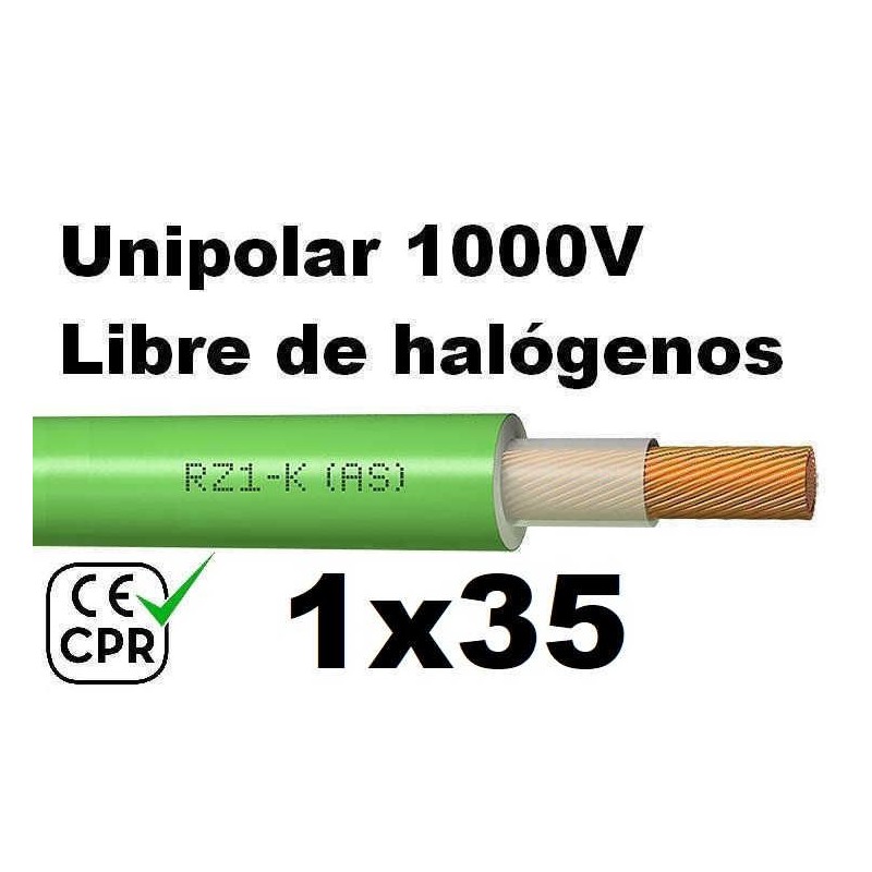 Cable 1000V 1x35mm2 flexible libre halogenos RZ1-K AS 0.6/1KV CE CPR Al Corte
