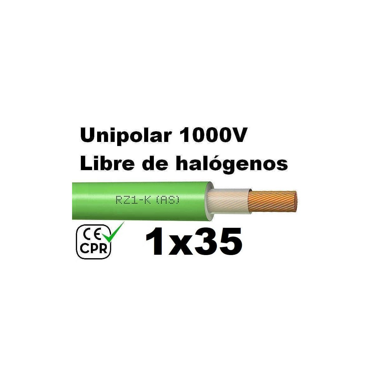 Cable 1000V 1x35mm2 flexible libre halogenos RZ1-K AS 0.6/1KV CE CPR Al Corte