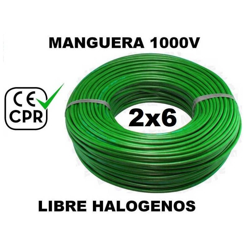 Manguera 1000v 2x6mm2 flexible libre halogenos RZ1-K AS 0.6/1KV CE CPR 100 Metros