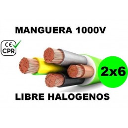 Manguera 1000v 2x6mm2 flexible libre halogenos RZ1-K AS 0.6/1KV CE CPR Al Corte