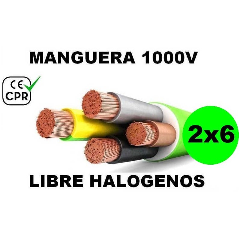 Manguera 1000v 2x6mm2 flexible libre halogenos RZ1-K AS 0.6/1KV CE CPR Al Corte