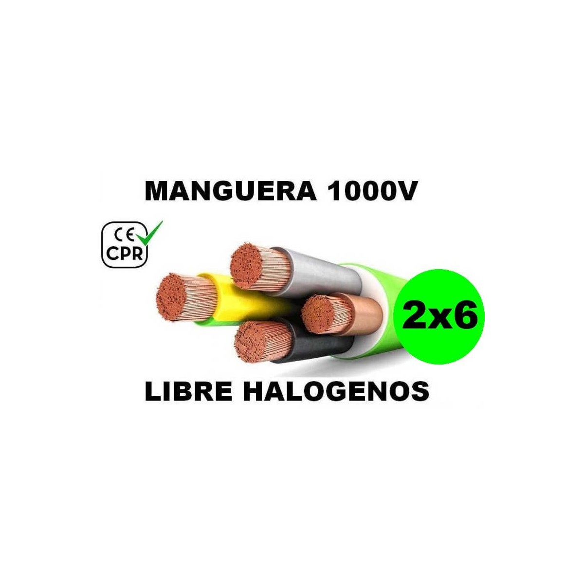 Manguera 1000v 2x6mm2 flexible libre halogenos RZ1-K AS 0.6/1KV CE CPR Al Corte