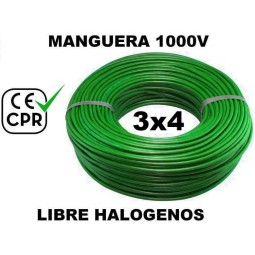 Manguera 1000v 3x4mm2 flexible libre halogenos RZ1-K AS 0.6/1KV CE CPR 100 Metros