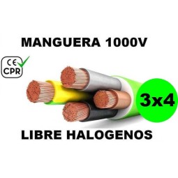 Manguera 1000v 3x4mm2 flexible libre halogenos RZ1-K AS 0.6/1KV CE CPR Al Corte