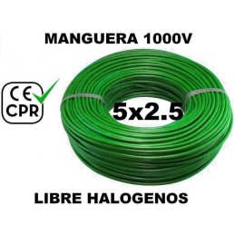 Manguera 1000v 5x2.5mm2 flexible libre halogenos RZ1-K AS 0.6/1KV CE CPR 100 Metros