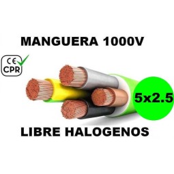 Manguera 1000v 5x2.5mm2 flexible libre halogenos RZ1-K AS 0.6/1KV CE CPR Al Corte