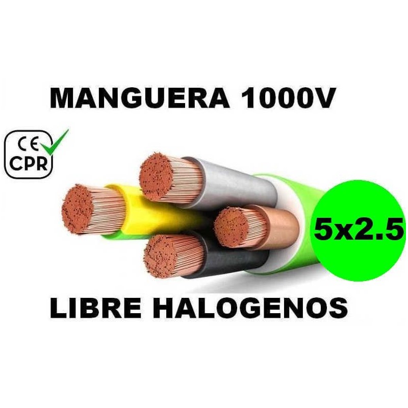 Manguera 1000v 5x2.5mm2 flexible libre halogenos RZ1-K AS 0.6/1KV CE CPR Al Corte