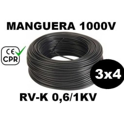 Manguera 1000v 3x4mm2 flexible pvc RV-K 0.6/1KV CE CPR 100 Metros
