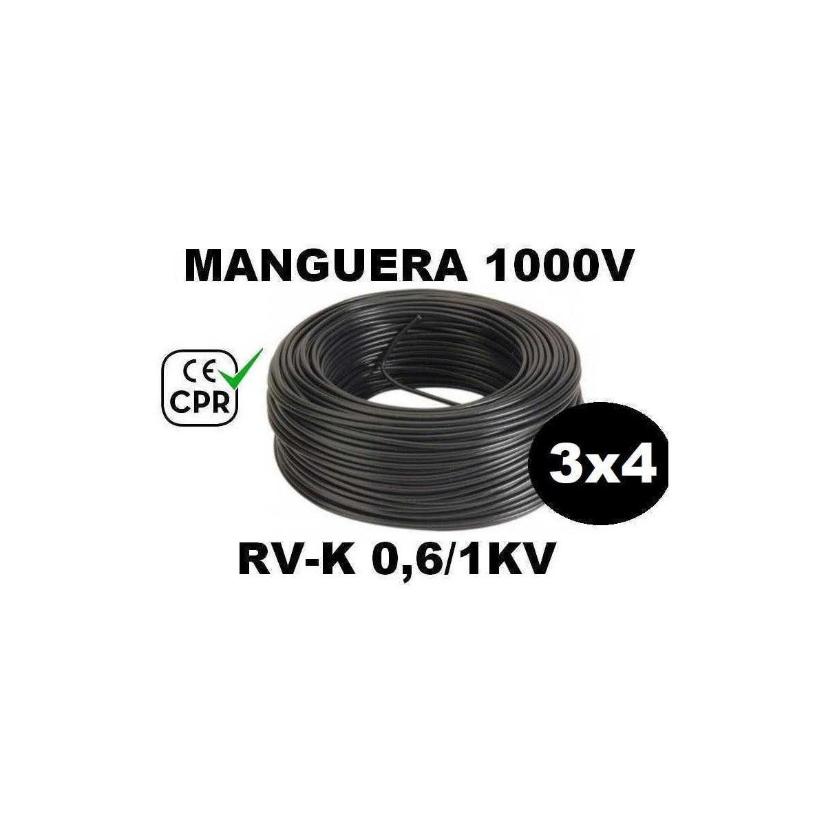 Manguera 1000v 3x4mm2 flexible pvc RV-K 0.6/1KV CE CPR 100 Metros