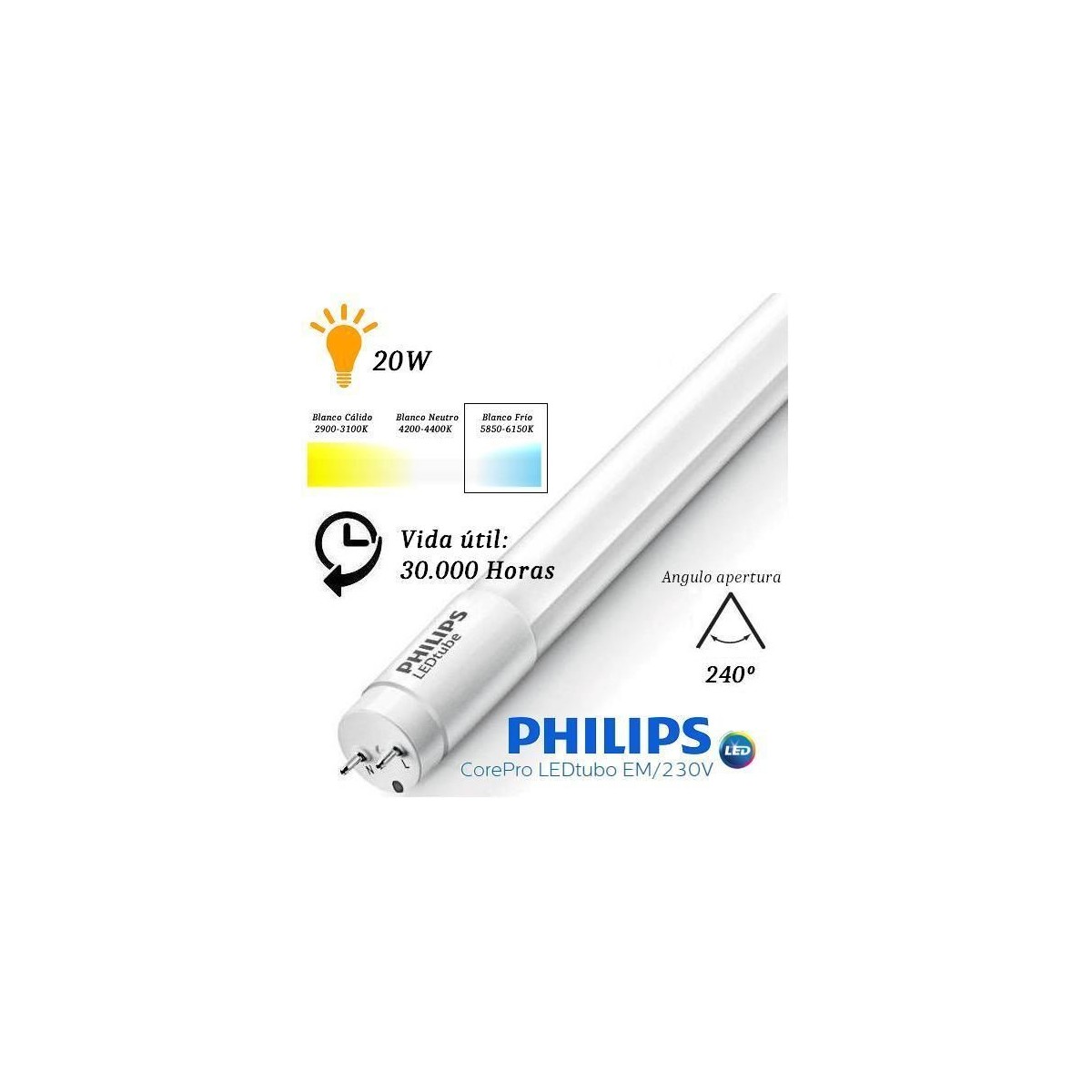 10 Tubos Led 1500mm 6500K Blanco Frio T8 G13 Philips CorePro LEDtube 20W/865