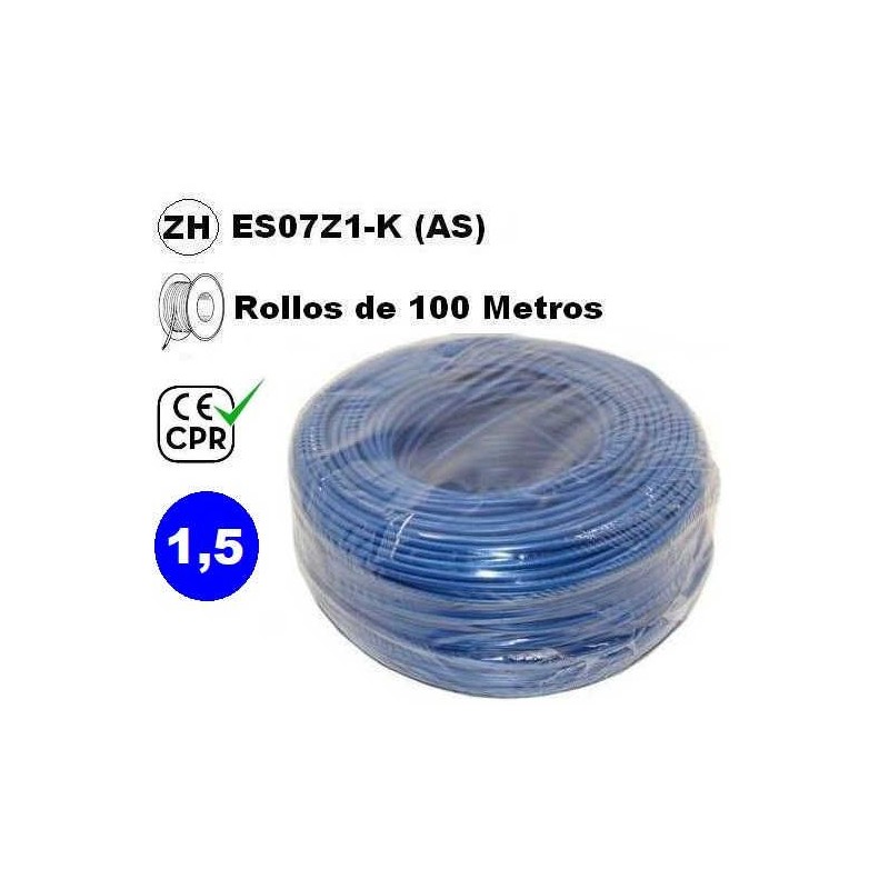 Cable flexible 1x1.5mm2 azul libre halogenos 750v CE CPR 100 Metros