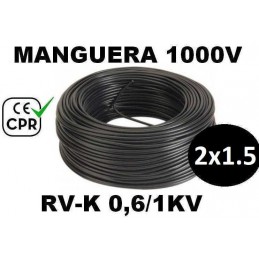Manguera 1000v 2x1.5mm2 flexible pvc RV-K 0.6/1KV CE CPR 100 Metros